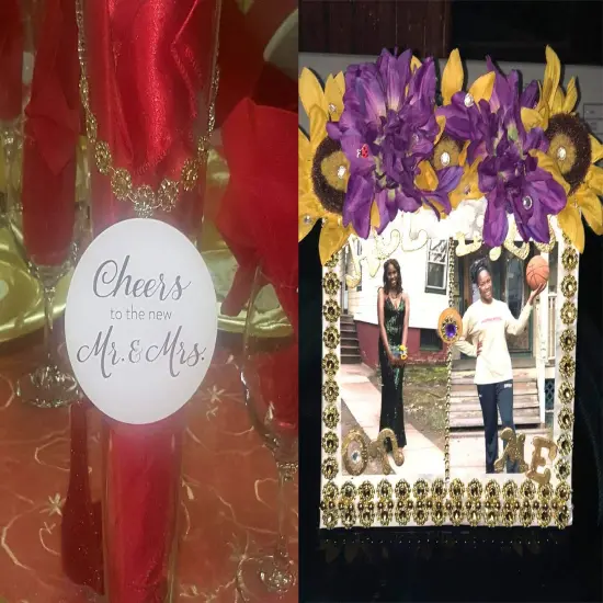 6 RowsCrafts Faux Diamond Bling Wrap 4" x 10 Yards Gold Flower Pattern Faux Rhinestone Crystal Mesh Ribbon Roll for Wedding, Party, Centerpiece, Cake, Vase Sparkling Decoration (Gold) {3}