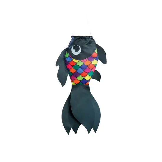 In the Breeze 5224 — 15-inch Black & Rainbow Damsel Fish — Colorful Fishsock Hanging Garden Decor with Detailed Printed Graphics {1}