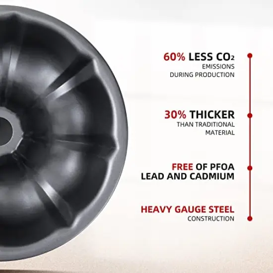 9 inch Non-Stick Cake Pans, 12 Cups Premium Fluted Pans for baking, Heavy Duty Carbon Steel Tube Baking Mold, Gray {5}