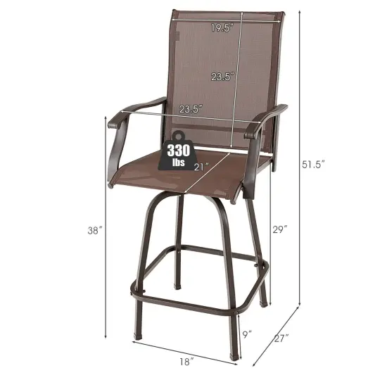2 Pieces Patio 360 Rotation Swivel Bar Stool Set-Brown {4}