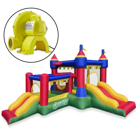 Cloud 9 Inflatable Castle Bounce House with Blower, Bouncer for Kids with Two Slides and Jumping Areas {2}