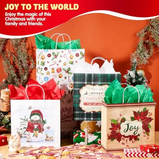 JOYIN 24 Pcs Christmas Kraft Paper Gift Bags with Twine Handles, 12 X 12 X 5'' Large Xmas Gift Bags with 12 Designs for Holiday Present Wrapping, Christmas Goodie Bags, Xmas Goody Bags Party Supplies {5}
