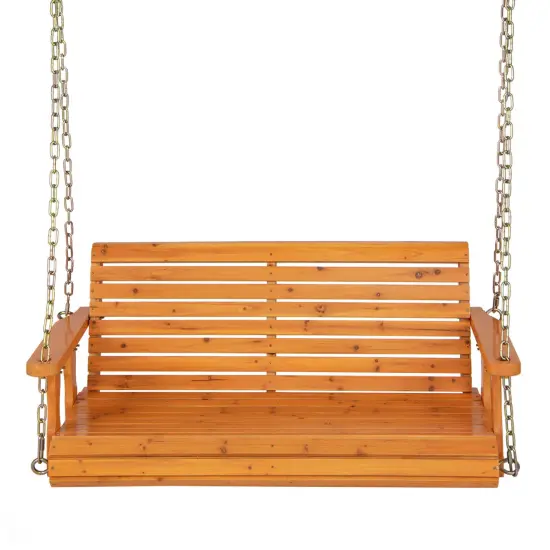 2-Person Wooden Porch Swing with Hanging Chains for Garden Yard Natural {2}