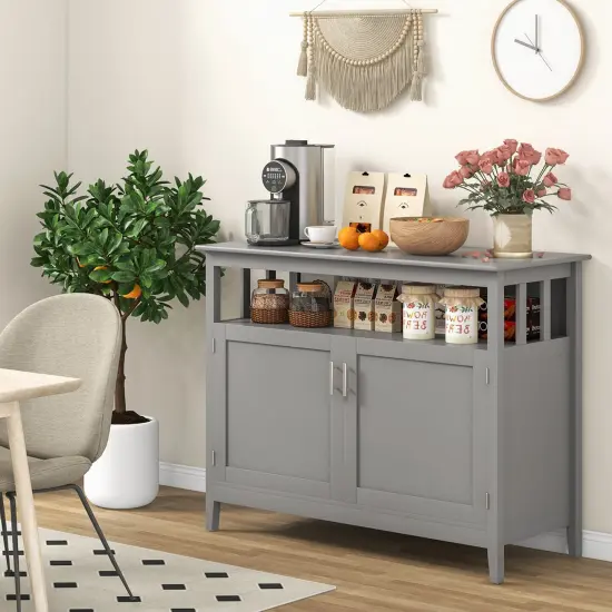 Costway Costway Kitchen Sideboard Buffet Server Cupboard Storage Cabinet with 2 Doors Grey {4}