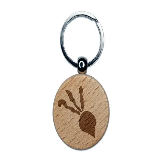 Radish Vegetable Vegetarian Doodle Engraved Wood Round Keychain Tag Charm {1}
