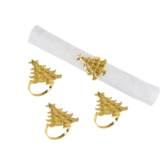 Gold Christmas Tree Decorative Napkin Ring Set of 4 {1}