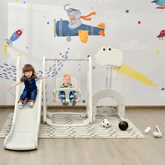 6 in 1 Slide and Swing Set with Ball Games for Kids White {2}