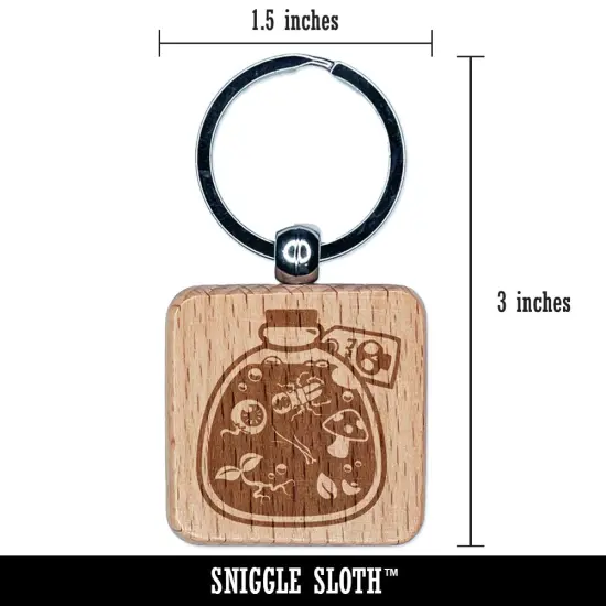 Witch Brew Poison Potion Halloween Engraved Wood Square Keychain Tag Charm {2}