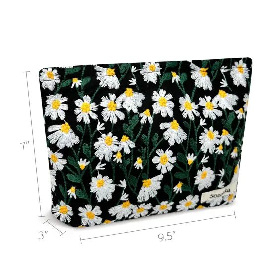 Wrapables Cosmetic Pouch, Makeup and Toiletry Travel Bag, Embroidered Daisy {2}
