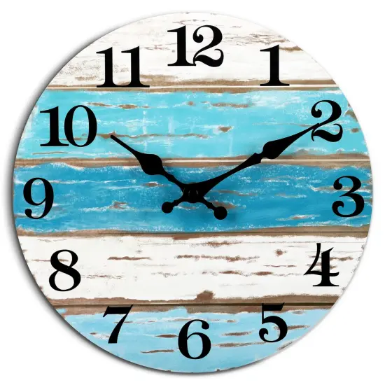 Blue Wall Clocks Battery Operated Silent Non-Ticking, Vintage Round Rustic Coastal Nautical Clock Decorative for Home Kitchen Living Room Office Bathroom Bedroom(10 Inch) {2}