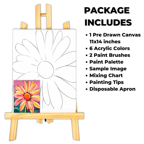 "Bright Sunflower" DIY Canvas Art Kit, Adult Beginner, Acrylic Paint Size 11x14 inch {2}