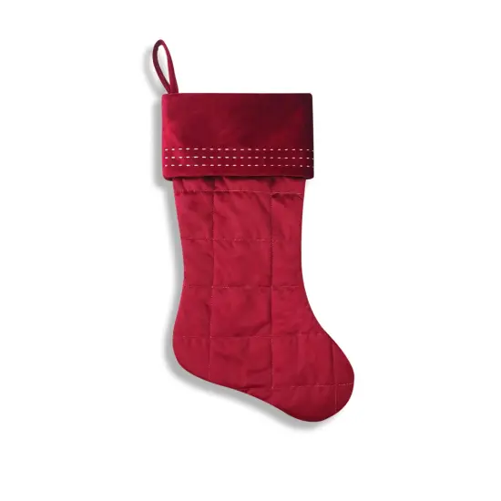 Quilted Velvet Christmas Stocking with Pick-Stitch Detail White Velvet {7}