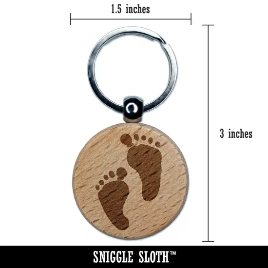 Cute Baby Footprints Silhouette Engraved Wood Round Keychain Tag Charm {2}