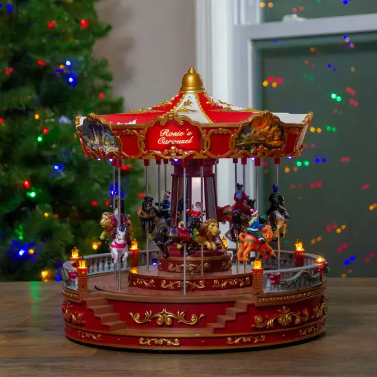 Northlight 14" LED Lighted Animated and Musical Carousel Christmas Decoration Red {3}