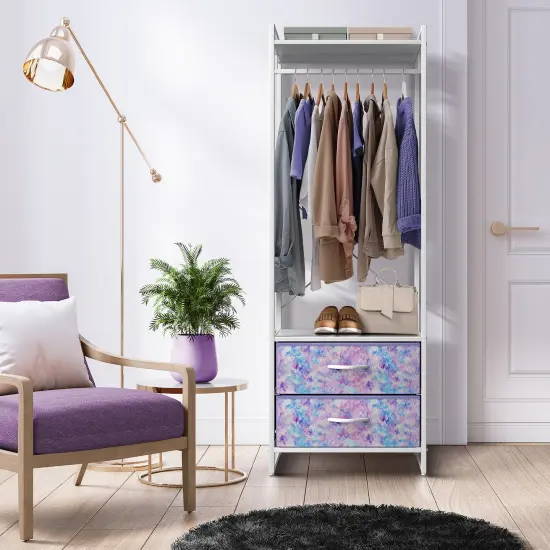 Sorbus Clothing Rack with Drawers - Clothes Stand Dresser - Wood Top, Steel Frame, & Fabric Drawers - Tall Closet Storage Organizer - Garment Rack for Hanging Shirts, Dresses, & Jackets Tie dye purple {6}