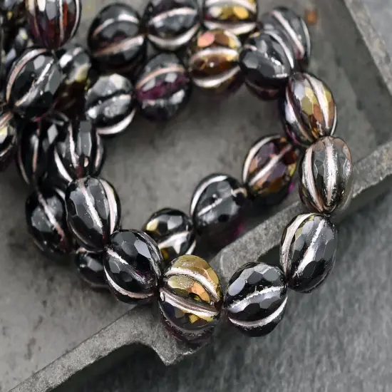 *12* 10mm Platinum Washed Amethyst Luster Faceted Round Melon Beads {4}