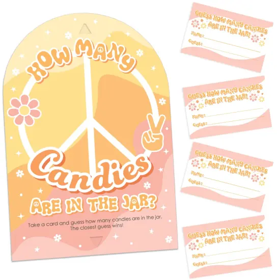 Big Dot of Happiness Stay Groovy - How Many Candies Boho Hippie Party Game - 1 Stand and 40 Cards - Candy Guessing Game {1}