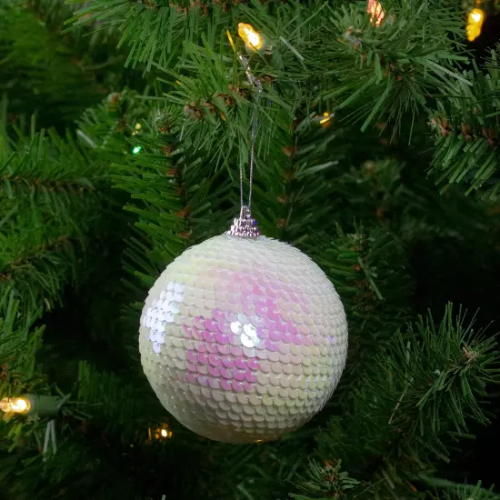 Northlight 3" White Iridescent Sequin Shatterproof Ball Christmas Ornament {3}