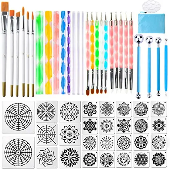 58 PCSMandala Dotting Tools, Augshy Dot Painting Tools Set Rock Painting Supplies with a Blue Zipper Waterproof Storage Bag for Painting Rocks {1}