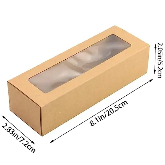 15 Pack Brown Kraft Macaron Boxes with Clear Display Window,Small Macaron Container Bakery Packaging Box for Truffles Desserts Mini Cupcake Muffins Cookies(6-7 Cavities,8" x 2.8" x 2") {2}