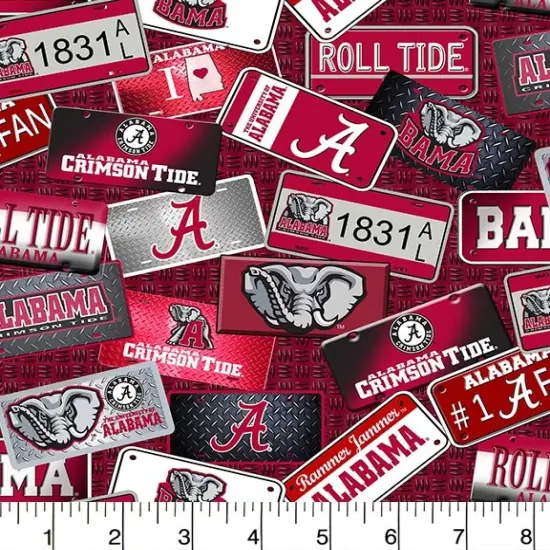 Sykel Enterprises-University of Alabama Cotton Fabric-Alabama Crimson Tide License Plate Cotton Quilting Fabric {1}