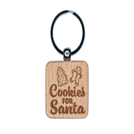 Cookies for Santa Christmas Gingerbread Engraved Wood Square Keychain Tag Charm {1}