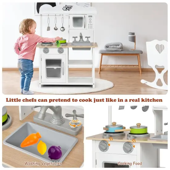 Wooden Pretend Play Kitchen Set for Kids with Accessories and Sink {5}