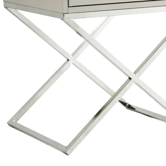 Laila Modern Square Lacquered Metal X-Leg Side/Accent Table/ Nightstand Light Grey/Chrome {5}