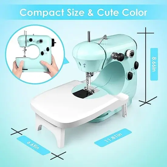 Sewing Machine Portable, 2-Speed Mini Sewing Machine for Beginners, Safe Sewing Kit & Easy to Use Small Sewing Machine with Extension Table, Light, Foot Pedal, Best Gift for Kids Women and Household {1}