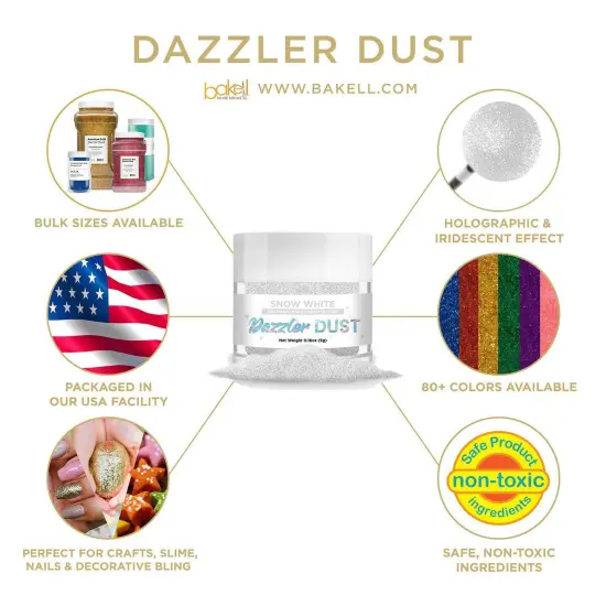 Bakell - Snow White Dazzler Dust (5g, 1x Jar) Non-Toxic Decorating Glitter for Arts and Crafts {4}