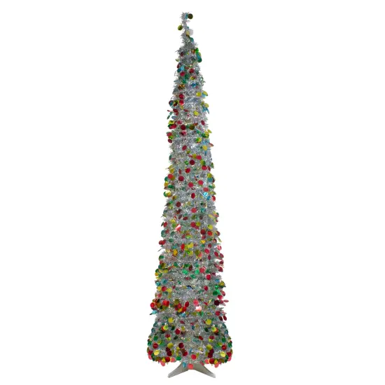 Northlight 6' Pre-Lit Silver Tinsel Pop-Up Artificial Christmas Tree - Warm White LED Lights {1}