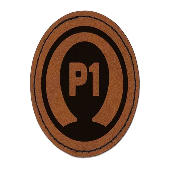 Player One Person Indicator Gaming Icon Round Iron-On Engraved Faux Leather Patch Applique - 2.5" Brown {1}