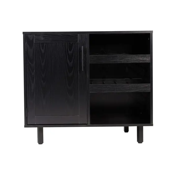 Merrick Lane Aloise Bar and Sideboard with Storage Cabinet, Hanging Stemware Holders and Bottle Storage Black {6}