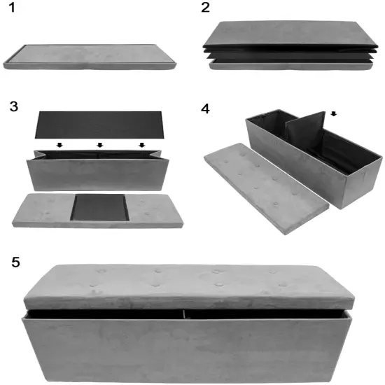 Sorbus Storage Bench Chest Collapsible Folding Bench Gray {5}