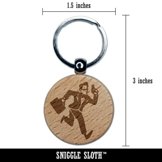 Spy Secret Agent with Briefcase Engraved Wood Round Keychain Tag Charm {2}