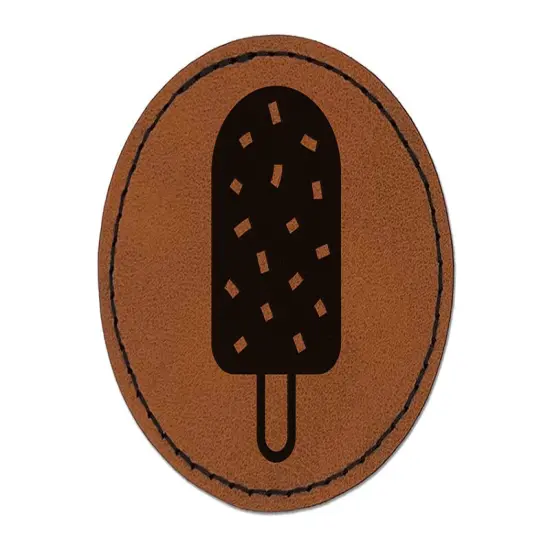 Ice Cream Bar Frozen Treat Popsicle with Sprinkles Nuts Round Iron-On Engraved Faux Leather Patch Applique - 2.5" Brown {1}