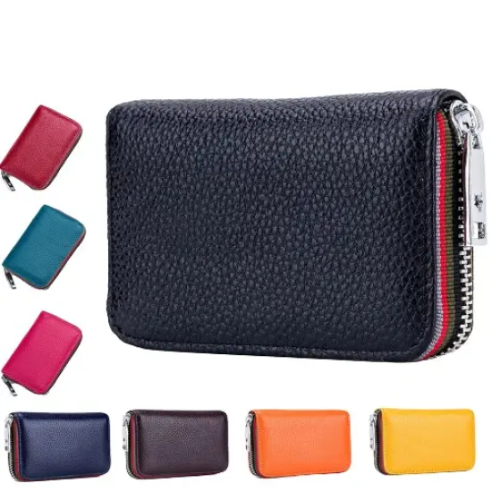 Kitcheniva Unisex Leather Zipper Wallet Black {2}