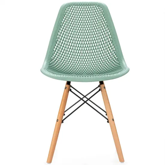 4 Pieces Modern Plastic Hollow Chair Set with Wood Leg Green {4}
