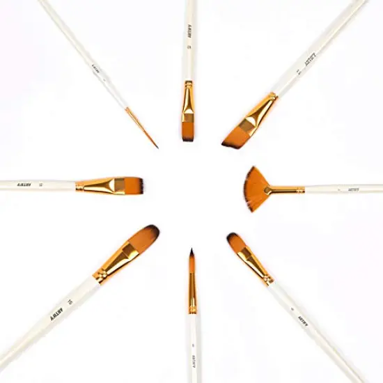 15 Pieces Paint Brush Set, Intermediate Series, Includes Pop-Up Carrying Case with Palette Knife and 2 Sponges, for Acrylic, Oil, Watercolor and Gouache Painting - Pearl White {2}