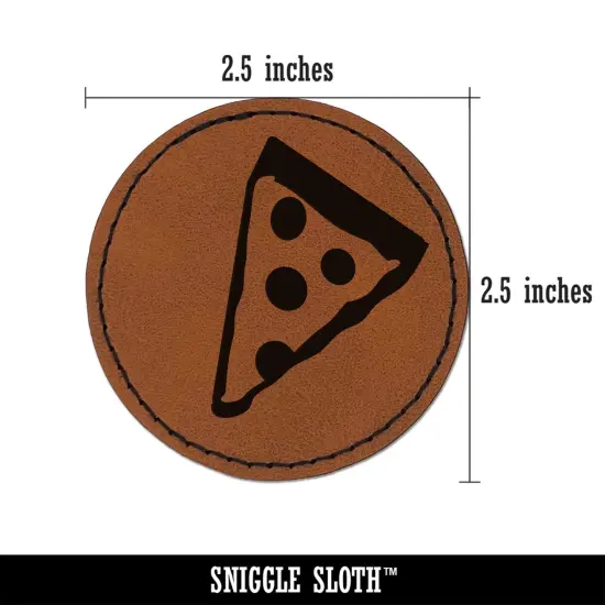 Pizza Slice Abstract Round Iron-On Engraved Faux Leather Patch Applique - 2.5" Brown {3}