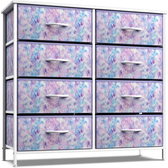 Sorbus Extra Wide Dresser Organizer With 8 Drawers - Large Storage Furniture for Bedroom, Hallway, Living Room, Nursery & Closet Tie dye purple {1}