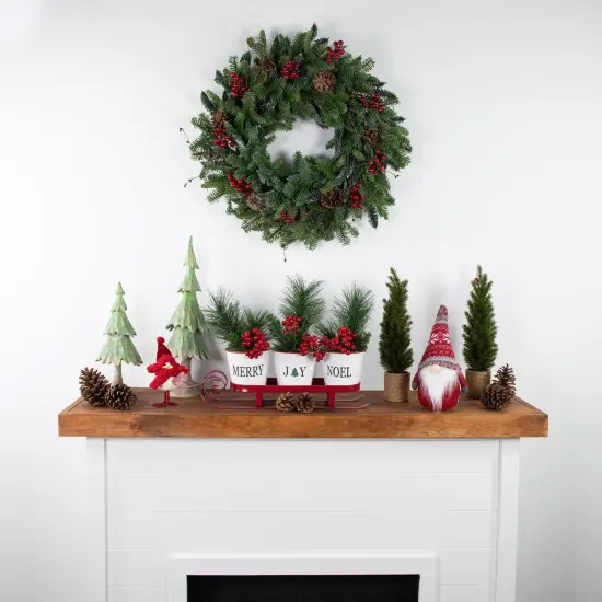 Northlight 30'' Red Berries and Pine Cones Christmas Wreath, Unlit Green {4}