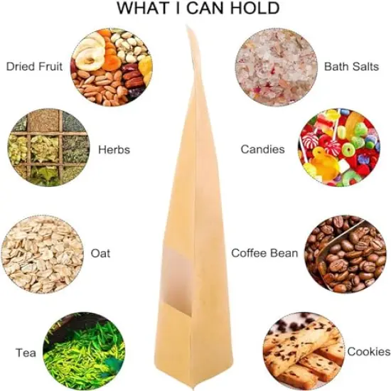 72 Pieces Stand Up Pouches, Kraft Paper Bags with Window for Coffee, Brown Resealable and Ziplock Stand Up Bags for Home or Business, 7&times;10 Inches for Packaging {5}
