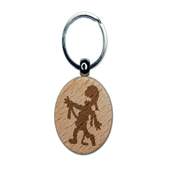 Shambling Mummy Halloween Monster Engraved Wood Round Keychain Tag Charm {1}