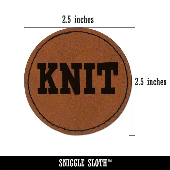 Knit Fun Text Round Iron-On Engraved Faux Leather Patch Applique - 2.5" Brown {2}