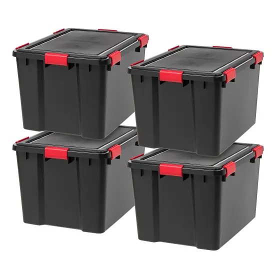 IRIS 4 Pack 74 Quart WeatherPro&trade; Plastic Storage Bin Tote Organizing Container with Durable Lid and Seal and Secure Latching Buckles {1}