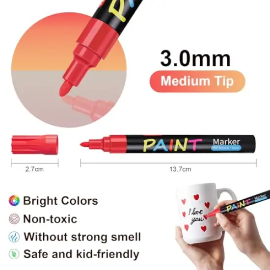 20 Colors Paint Pens Paint Markers,Oil-Based Waterproof Paint Marker Pen Set, Never Fade Quick Dry and Permanent, Works on Rocks Painting, Wood, Fabric, Plastic, Canvas, Glass, Mugs {5}