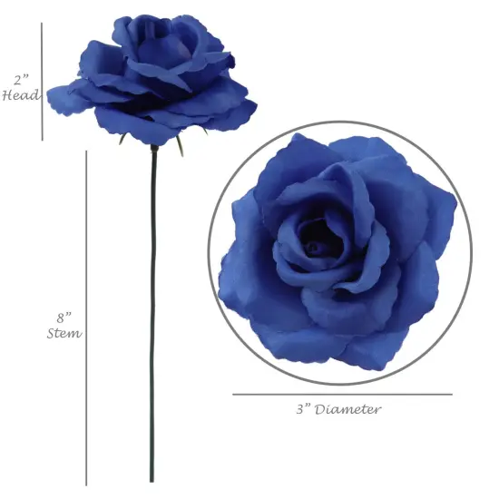 100-Pack: Royal Blue Silk Rose Picks, 8" Stems, 3" Wide, Floral Home by Artificial Flowers {2}