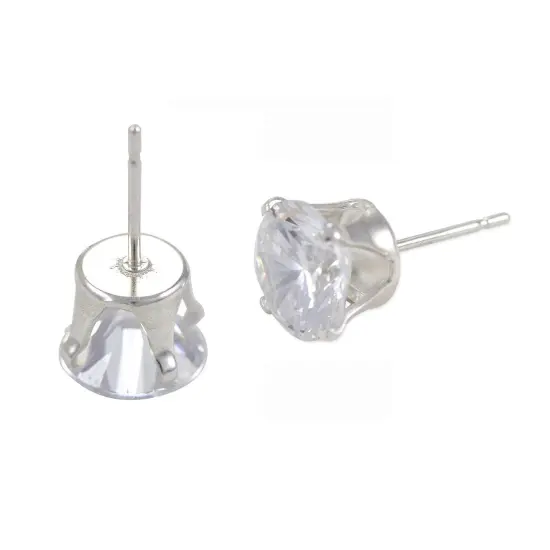 JewelrySupply Sterling Silver 8mm Snap & Set Earrings 4 Prong (1 Pair of Sterling Silver Earrings) {3}