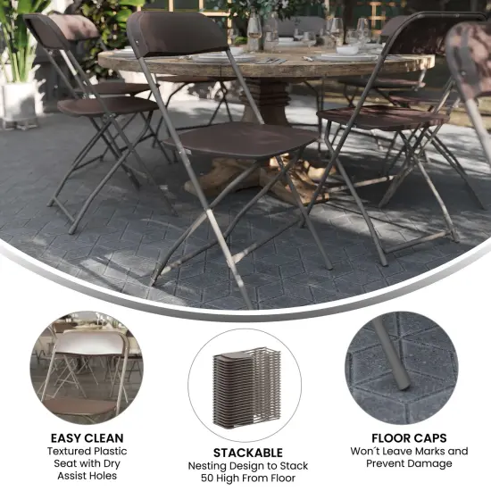 Emma and Oliver Plastic Folding Chair - 4 Pack 650LB Weight Capacity Brown {4}